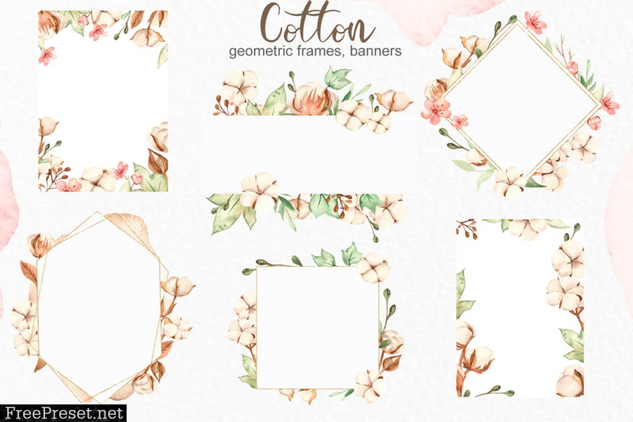 Watercolor cotton. Clipart, frames, wreaths GAXTLPR