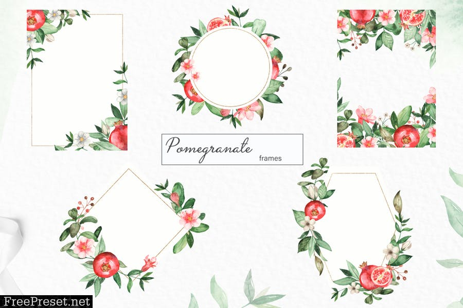 Watercolor pomegranate. Clipart, frames, wreaths LZEAU7Q