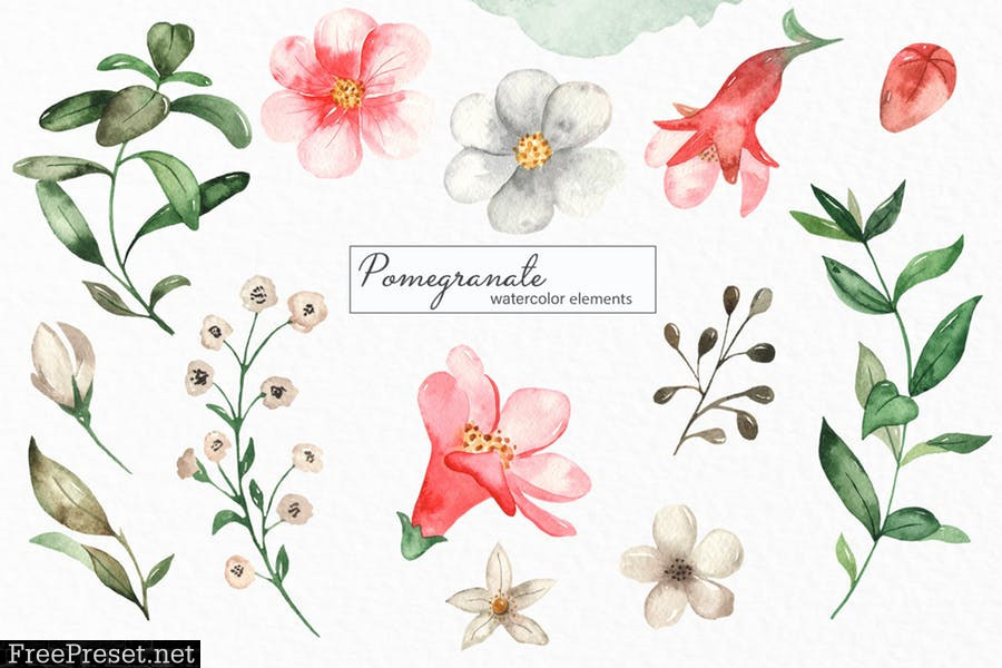 Watercolor pomegranate. Clipart, frames, wreaths LZEAU7Q