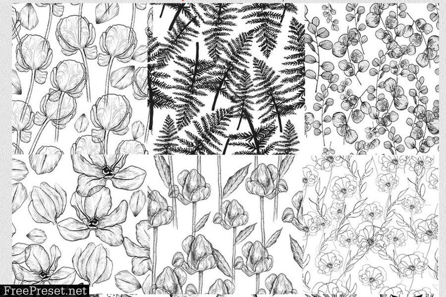 12 seamless ink hand-drawn patterns set 4V5YCJY