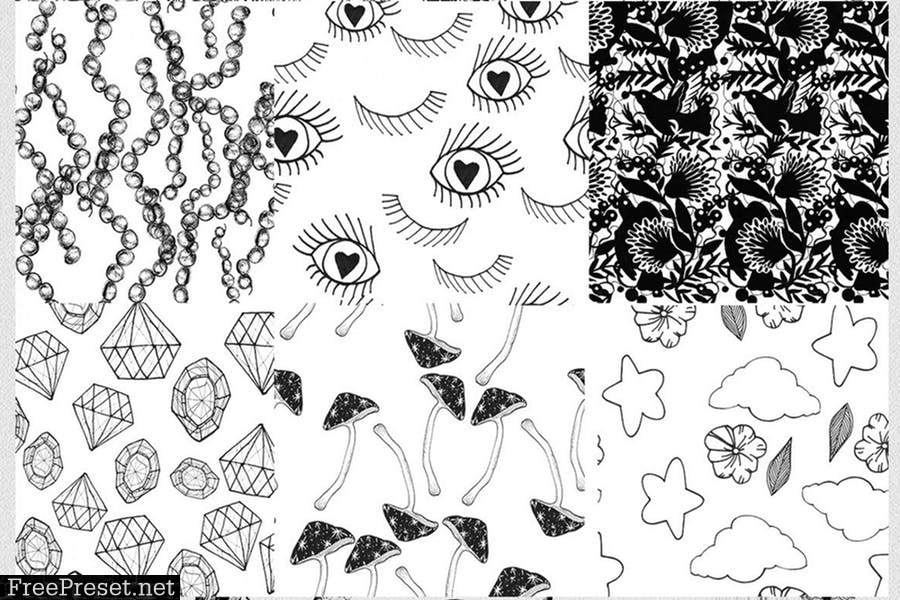 12 seamless ink hand-drawn patterns set 4V5YCJY