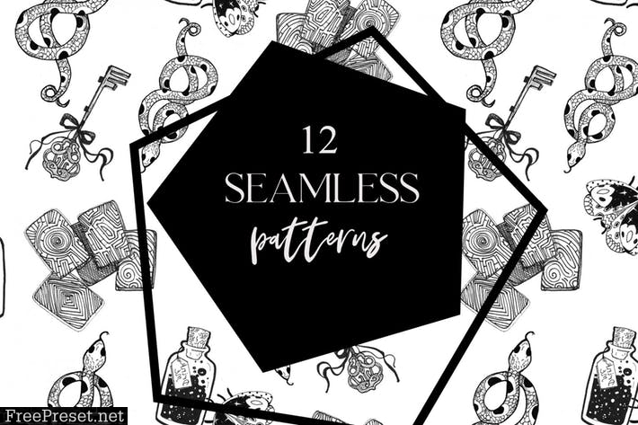 12 seamless ink hand-drawn patterns set 4V5YCJY