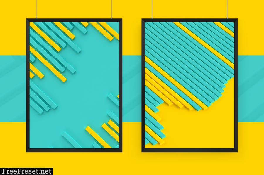 3D geometric Shape Backgrounds -Yellow & Turquoise XNPNN92