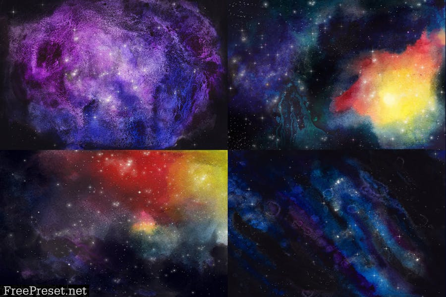 5 watercolor space, universe backgrounds set 23GWHJG