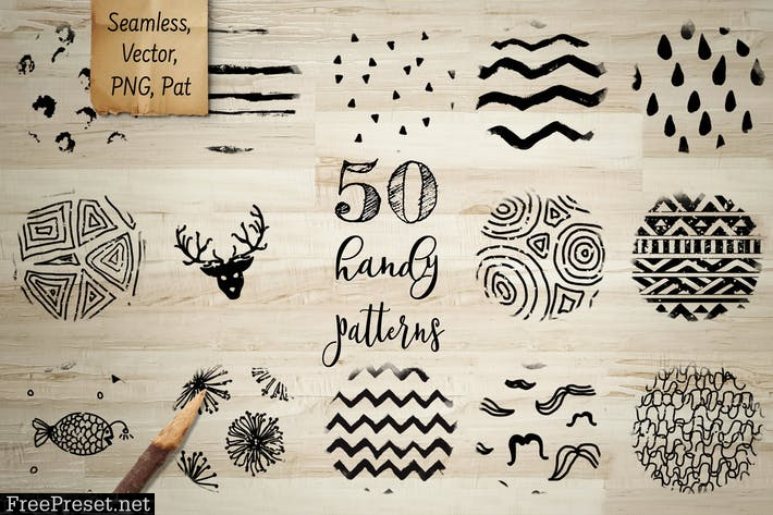 50 Handy Patterns. Vector, PNG, PAT  PZXQ8D