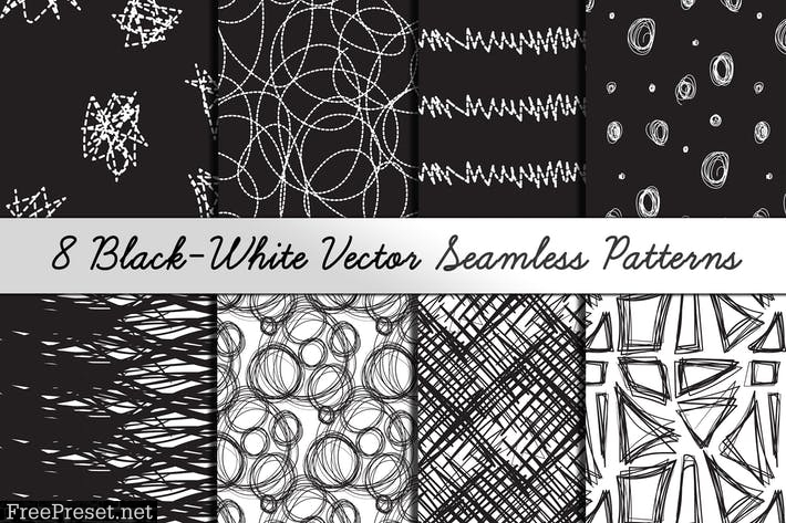 8 Black-White Hand Drawn Patterns RNL27F