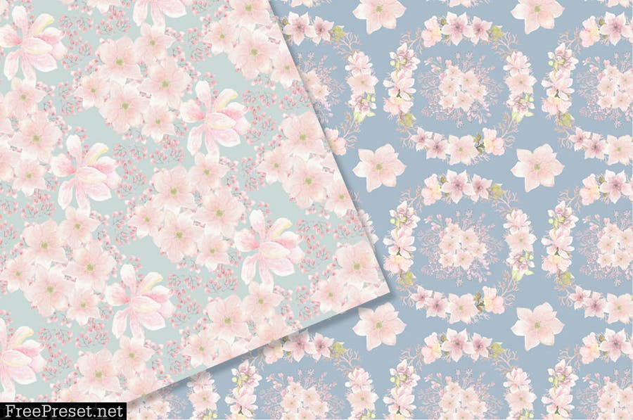 Blush Magnolias Watercolor Patterns PQ7JWMH