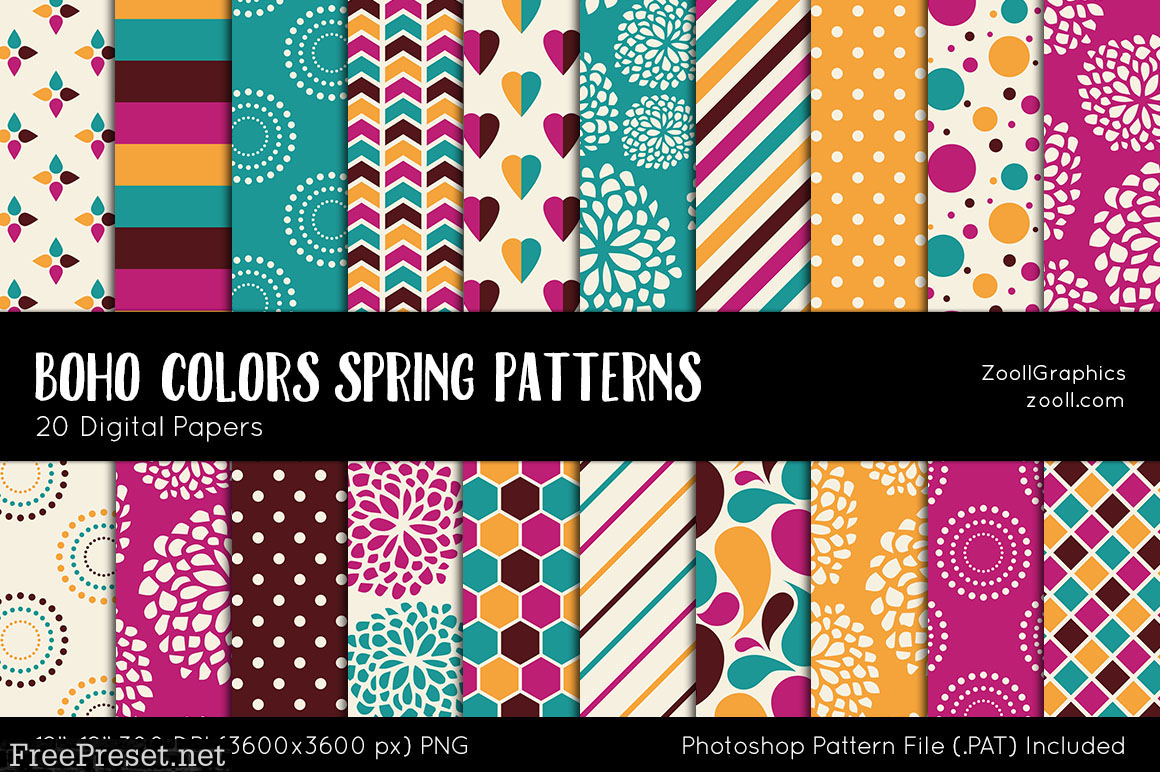 Boho Colors Spring Digital Papers