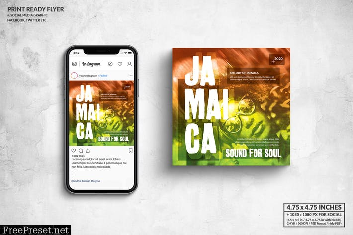 Jamaica Music Square Flyer & Social Media Post 6MQGAMQ