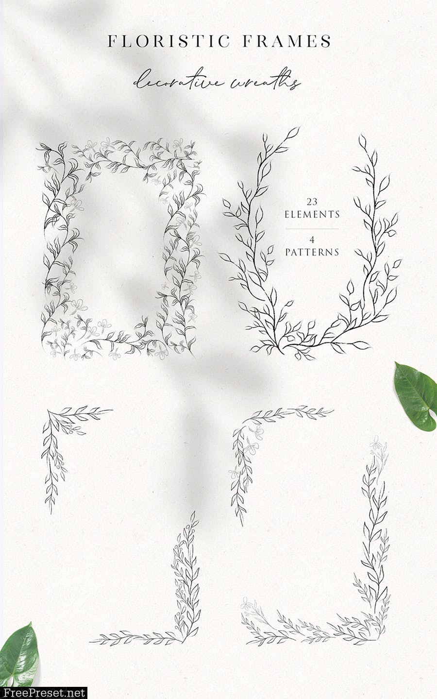 Line Drawn Floral Wreaths, Sprigs, botanicals C4NN9SS