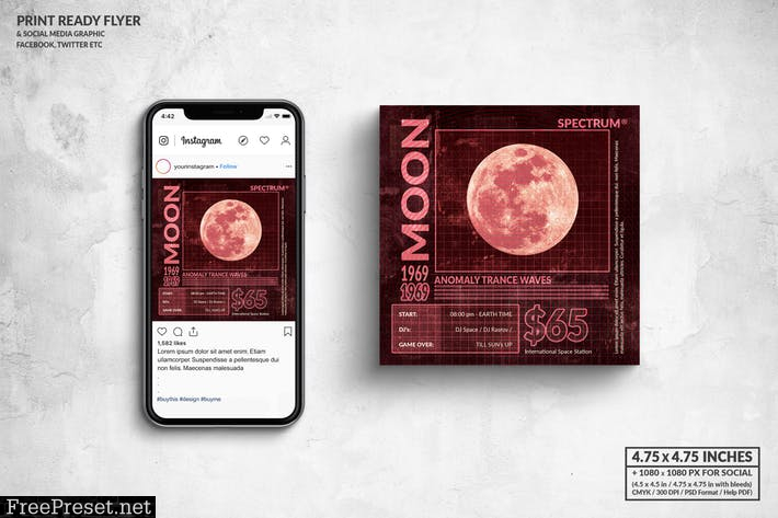 Moon Anomaly Music Square Flyer & Social Media ST85RHL
