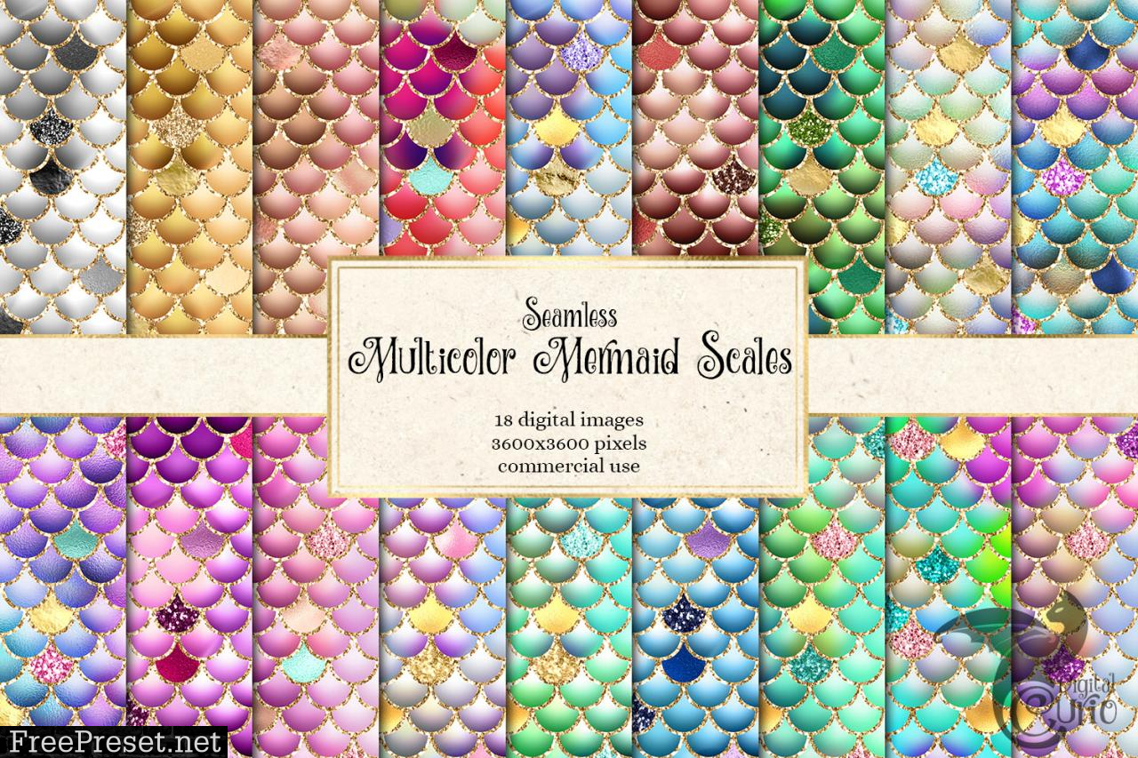 Multicolor Mermaid Scales Digital Paper