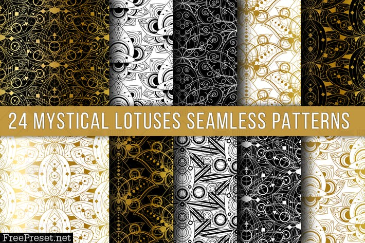 Mystical Lotuses Seamless Patterns Set F9ED9KF