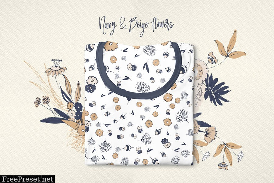 Navy and Beige Flowers QT74JJ