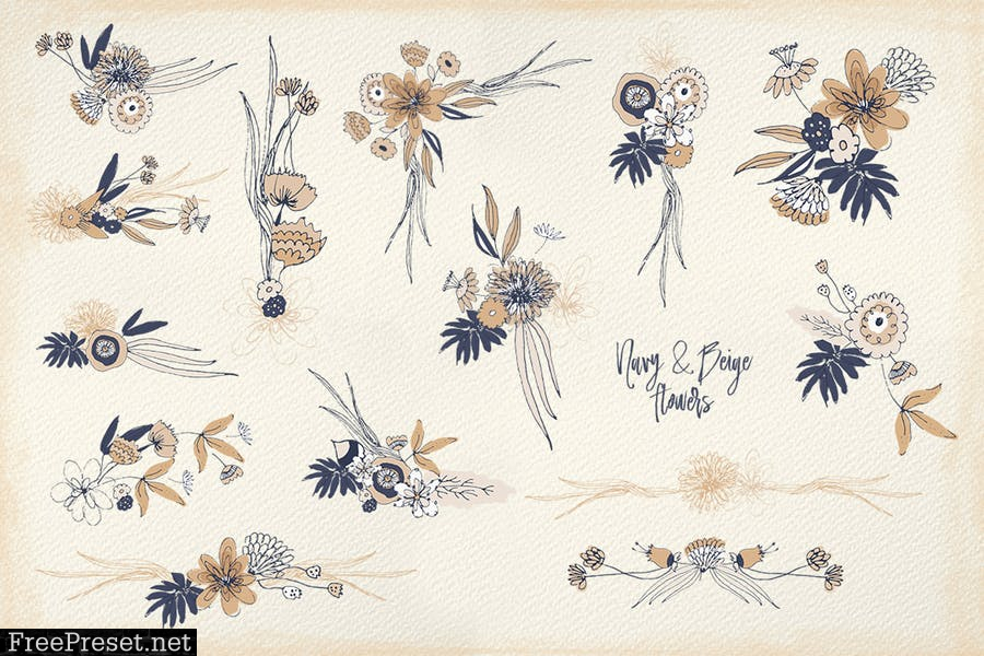 Navy and Beige Flowers QT74JJ