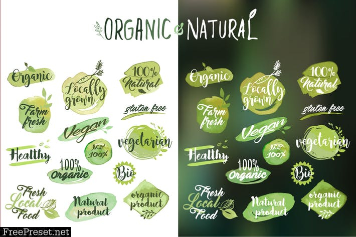 Organic food stickers and badges YKTYNA5