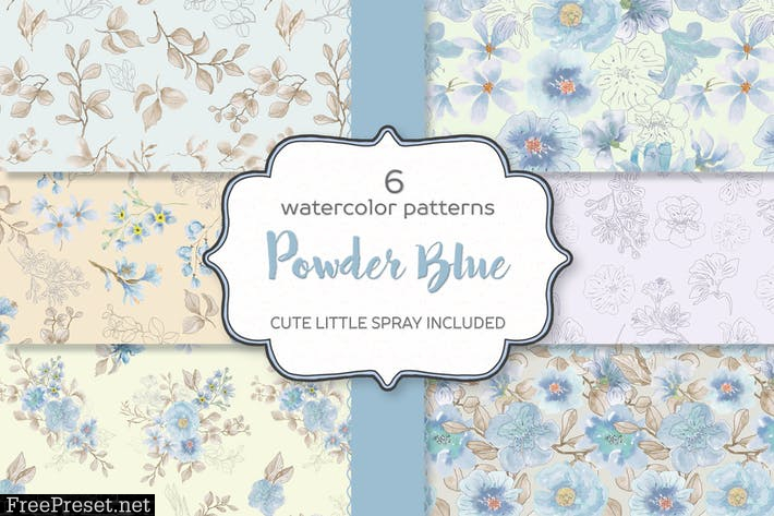 Powder Blue Watercolor Patterns PVAAZE3