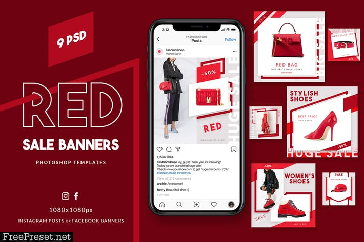 Red Sale Instagram Banners M36YUWD