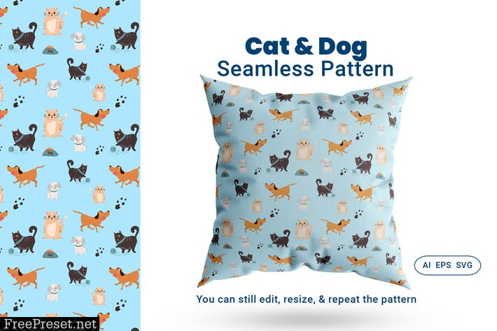 Seamless Pattern Cat Dog Animal J55Q9HM