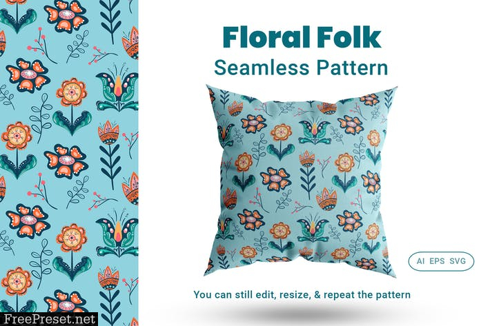 Seamless Pattern Floral Folk ZS2XFGR