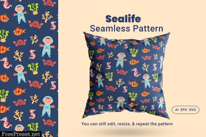 Seamless Pattern Sealife BDVXNC6