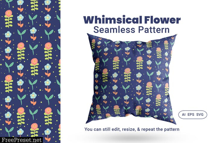 Seamless Pattern Whimsical Flower L32AZUG