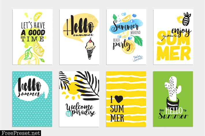 Set of hand drawn summer cards and banners. W3L3PVL