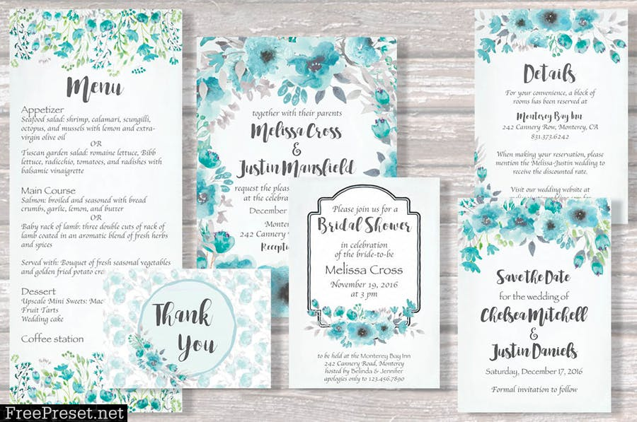 Turquoise Blooms Wedding Clip Art Set  6NA6NV2