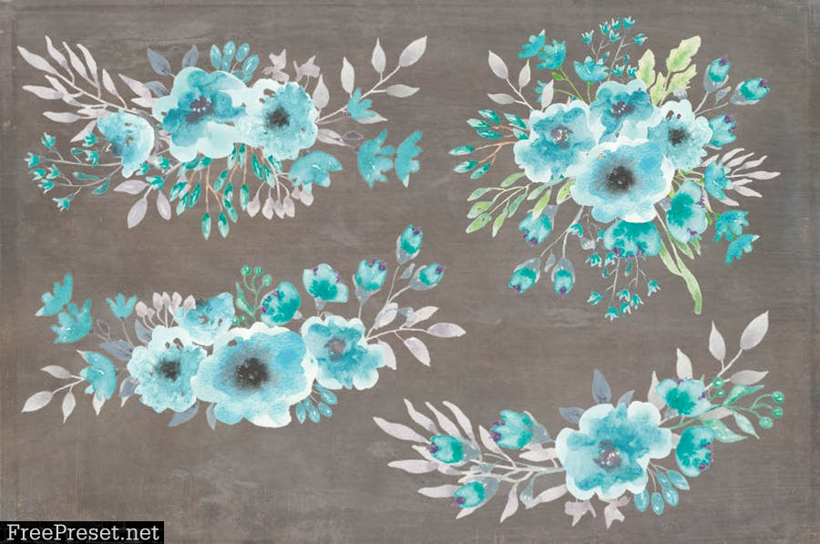 Turquoise Blooms Wedding Clip Art Set  6NA6NV2