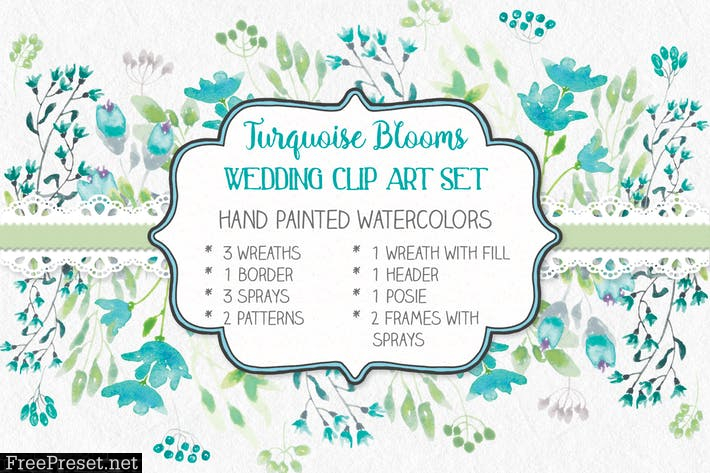 Turquoise Blooms Wedding Clip Art Set  6NA6NV2