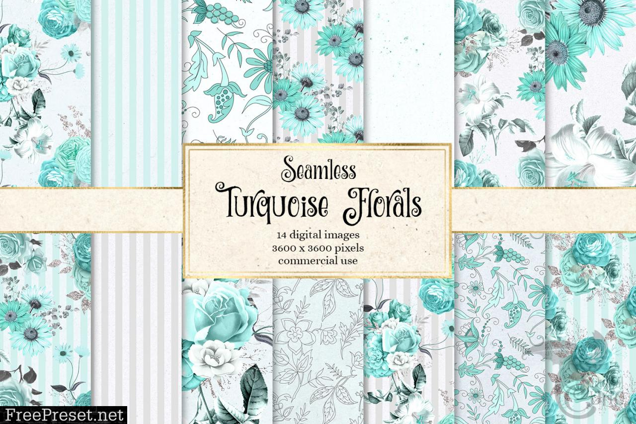 Turquoise Floral Digital Paper