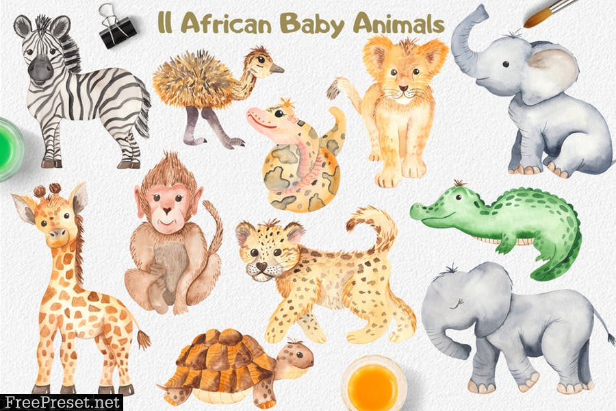 Watercolor African animals and plants 4KBYP2X
