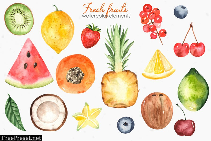 Watercolor fruits and berries Clipart JKJKTNU