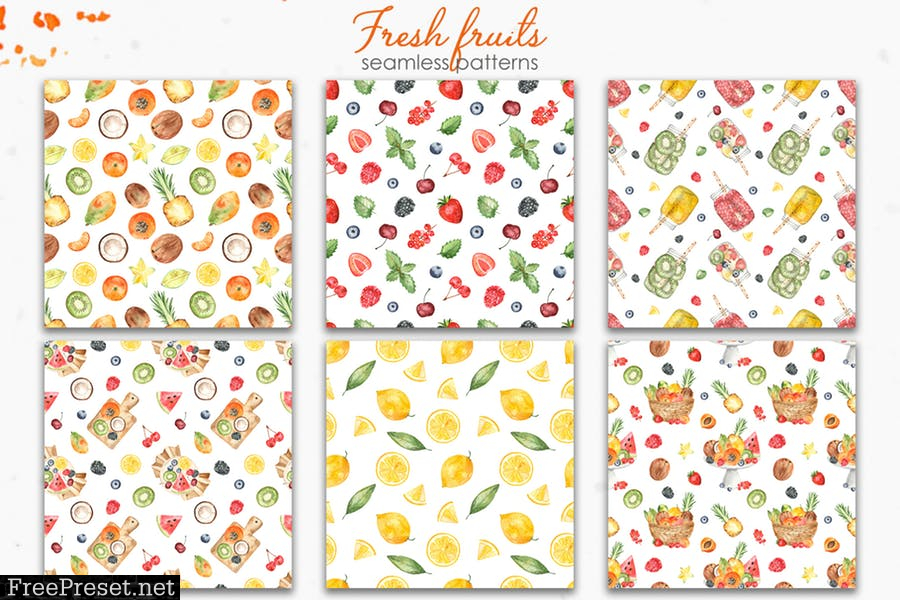 Watercolor fruits and berries Clipart JKJKTNU