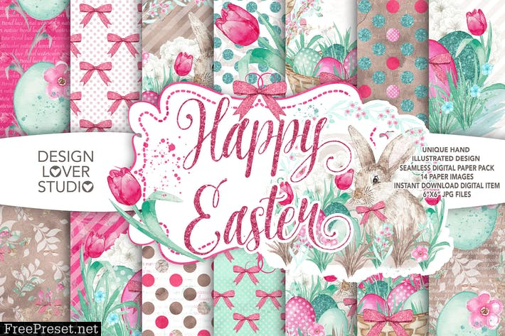 Watercolor Happy easter digital paper pack II. 45Y576