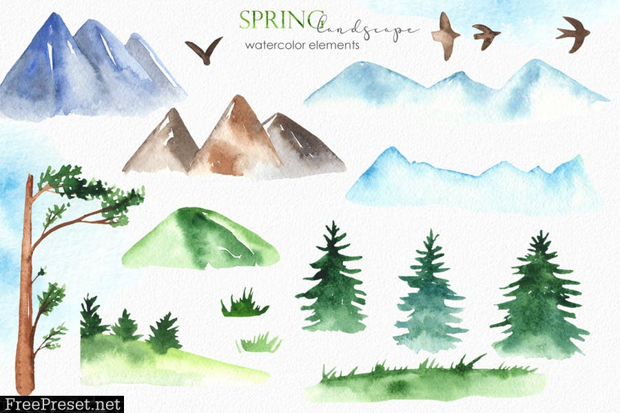 Watercolor spring landscape Clipart DH5KY8J