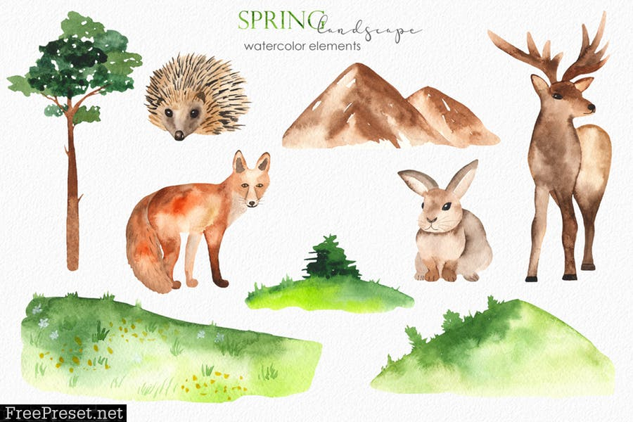 Watercolor spring landscape Clipart DH5KY8J