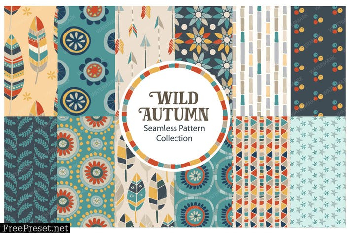 Wild Autumn Seamless Vector Pattern Collection 3QY5J2