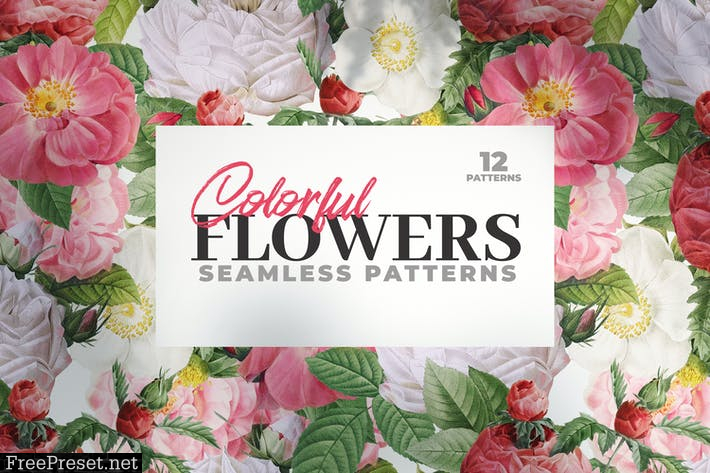 12 Colorful Seamless Flower Patterns