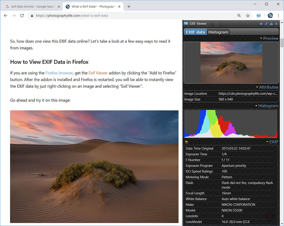 Chrome EXIF Quick View