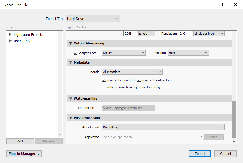 Lightroom Export Metadata EXIF