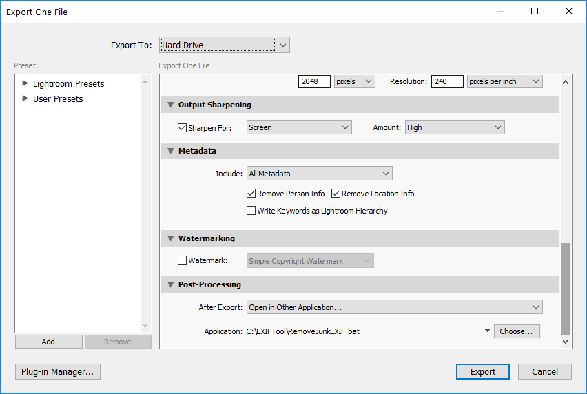 Lightroom Export Post-Processing