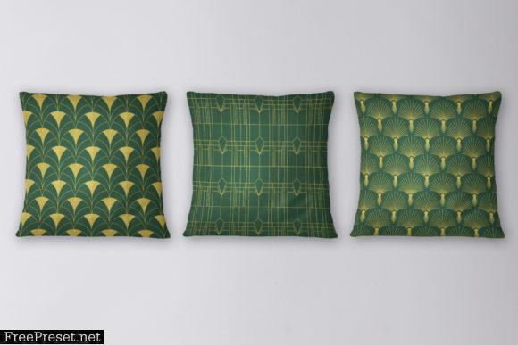 8 Art Deco Patterns - Green & Gold Set 1