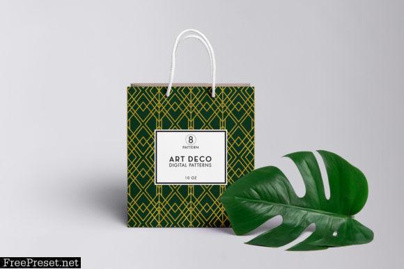 8 Art Deco Patterns - Green & Gold Set 1