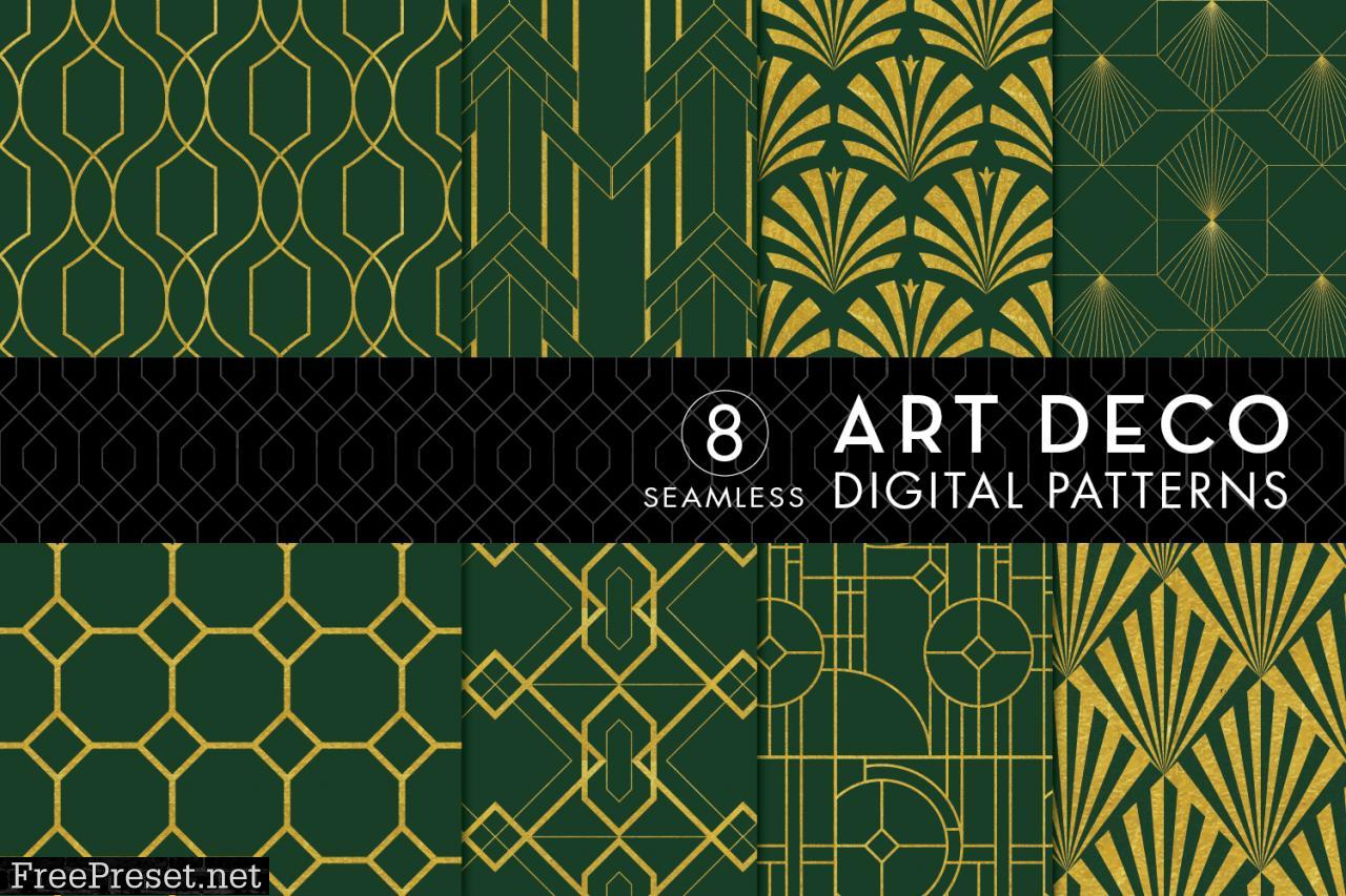 8 Art Deco Patterns - Green & Gold Set 2