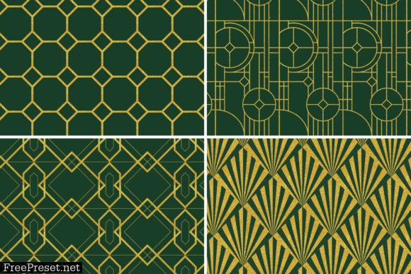 8 Art Deco Patterns - Green & Gold Set 2