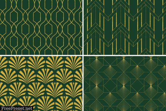 8 Art Deco Patterns - Green & Gold Set 2