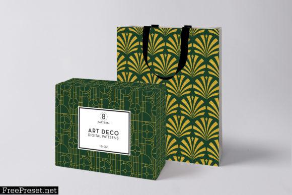 8 Art Deco Patterns - Green & Gold Set 2