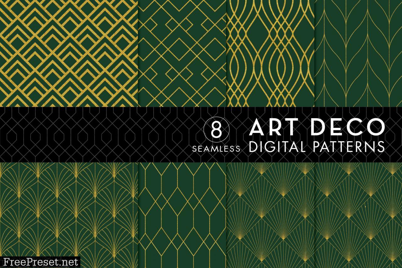 8 Art Deco Patterns - Green & Gold Set 3