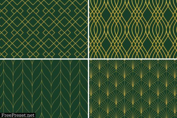 8 Art Deco Patterns - Green & Gold Set 3